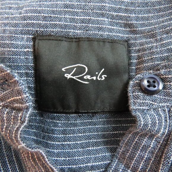 RAILS Juliette Salem Stripe Blue Linen Blend Tunic Mini Ruffle Dress - Size M - Picture 14 of 15